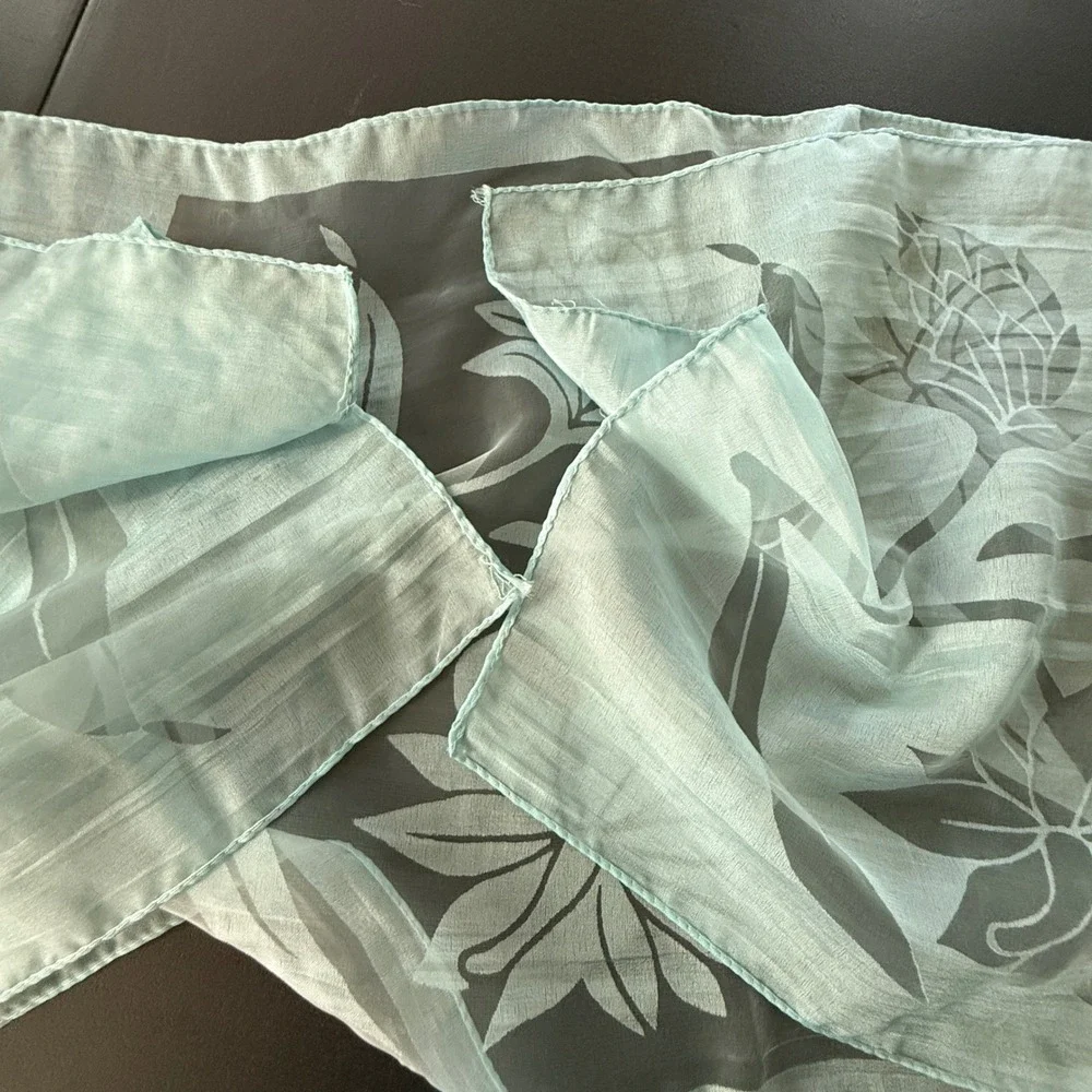 Vintage Geometric and‎ Floral Silk Scarf Set Blue Yellow Grey Rectangular